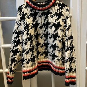 Blank NYC Black and White Houndstooth Sweater with Red Accents